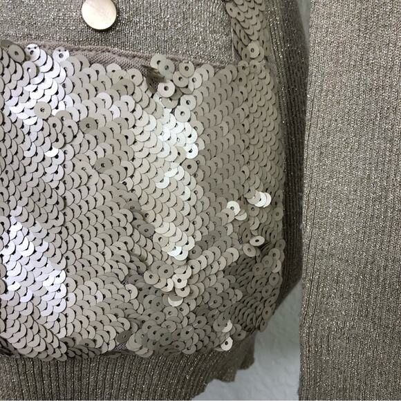 Cache champagne gold sequin front button cardigan sweater size Medium - Picture 8 of 16